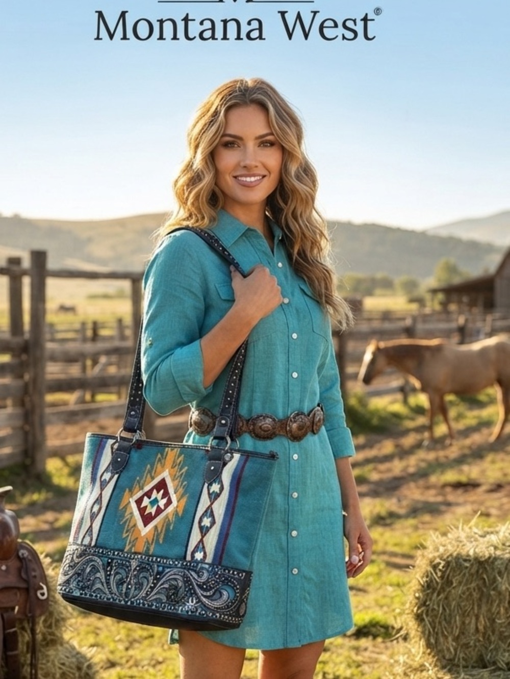 NWT Montana West Turquoise and Navy Southwestern Tote